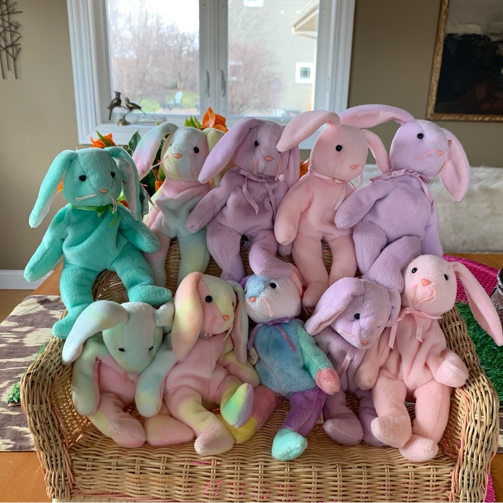 Easter Pastel Plush Bunny Collection Beanie Baby Soft Stuffed Rabbits Set of 10